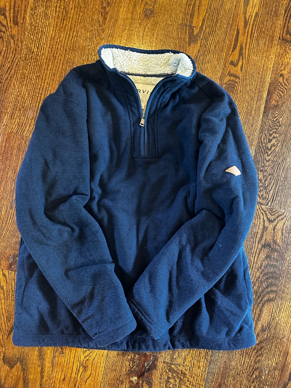 Orvis Men's Navy Quarter-Zip Sherpa-Lined Pullover Sweater